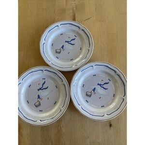 3 Newcor Stoneware Countryside Goose Geese Blue Ribbon Salad Plate